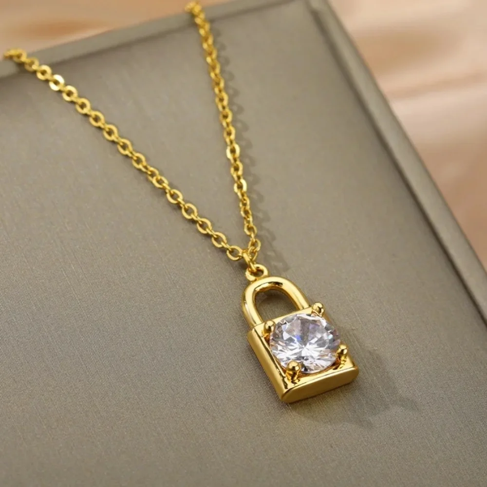 Gold Mini Padlock Pendant Necklace - Picture 3 of 4